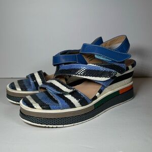 L’ATISTE Women’s Wedges Sandals EU 41 US 9.5 10 Blue White Boho Art to Wear